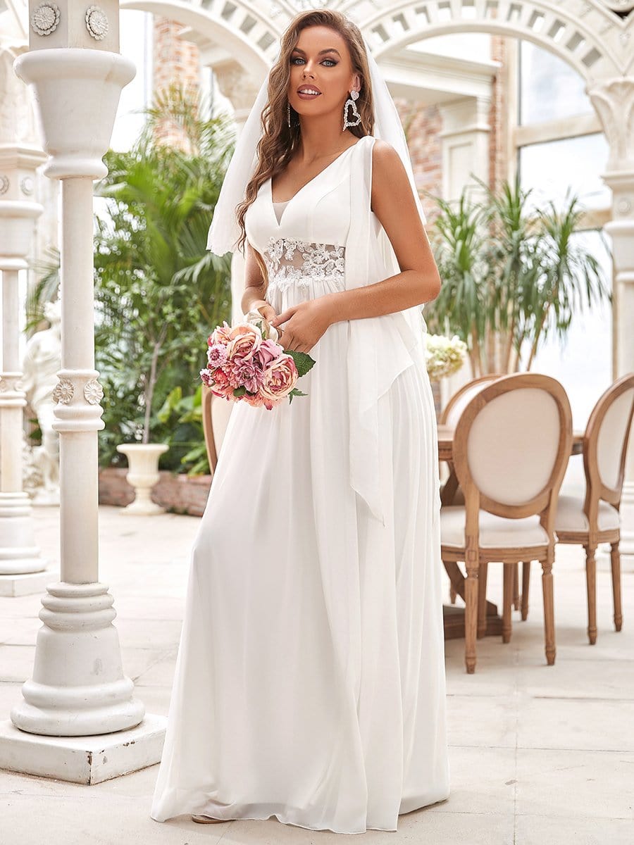 Illusion Lace V-Neck Cape Sleeves A-Line Wedding Dress #color_Cream 