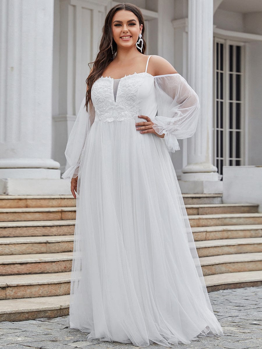 Boho Chic Cold Shoulder Lantern Sleeve Wedding Dress #color_Cream 