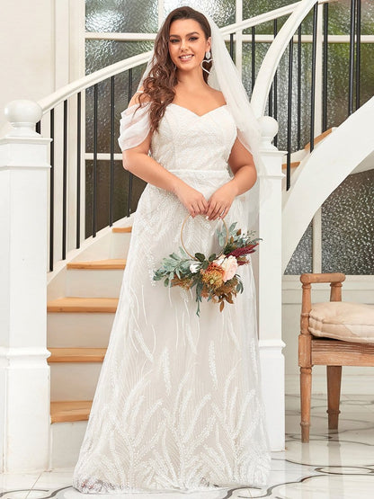 Custom Size Embroidered Spaghetti Strap Sweetheart Plus Size Wedding Dress #color_Cream