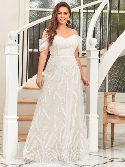 Custom Size Embroidered Spaghetti Strap Sweetheart Plus Size Wedding Dress #color_Cream