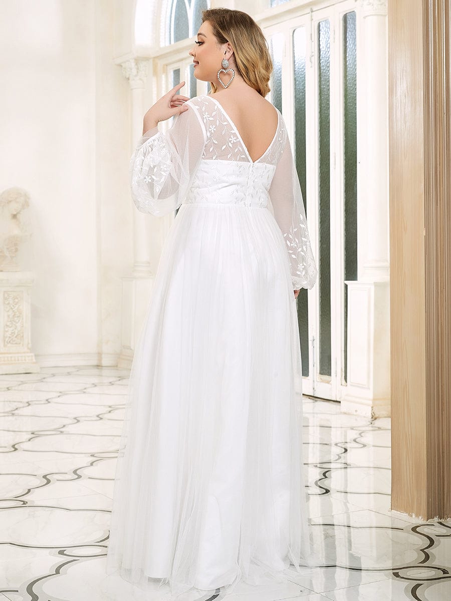 Sheer Floral Puffed Sleeve Sweetheart A-Line Wedding Dress #Color_White