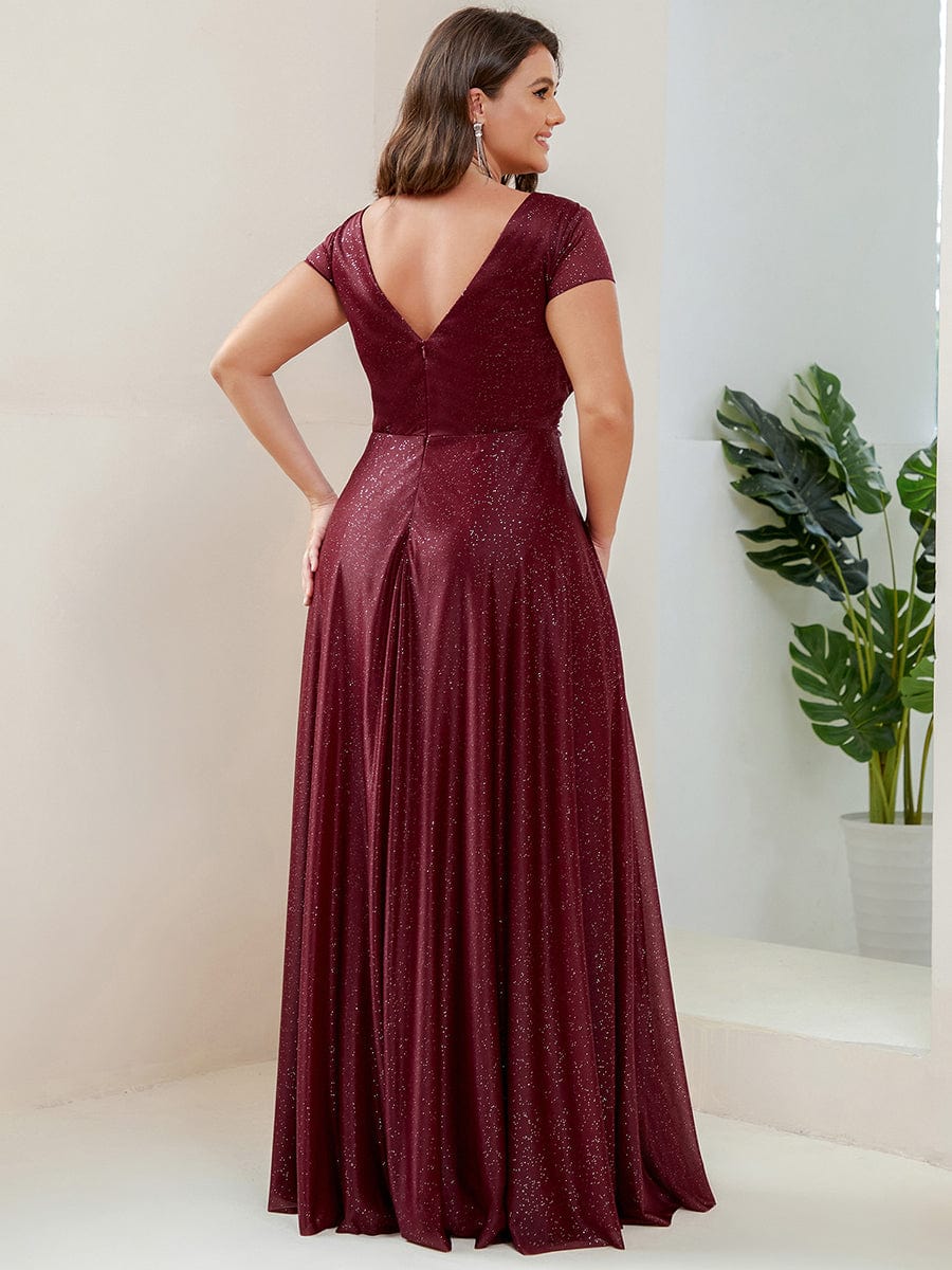 Custom Size Plus Size Cap Sleeve V-neck A-line Mother of the Bride Dress #color_Burgundy