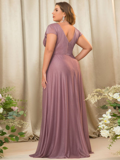 Custom Size Plus Size Cap Sleeve V-neck A-line Mother of the Bride Dress #color_Purple Orchid