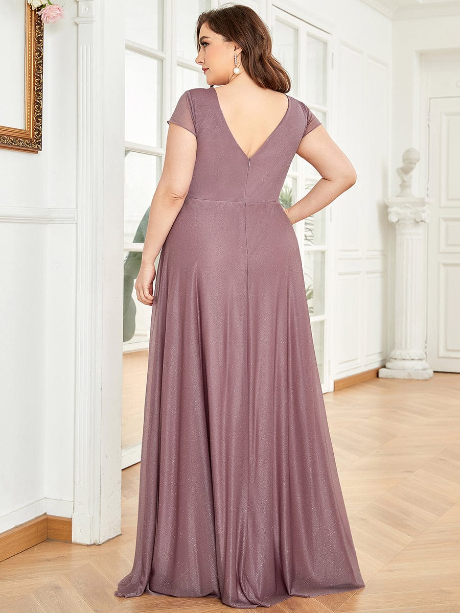 Custom Size Plus Size Cap Sleeve V-neck A-line Mother of the Bride Dress #color_Purple Orchid