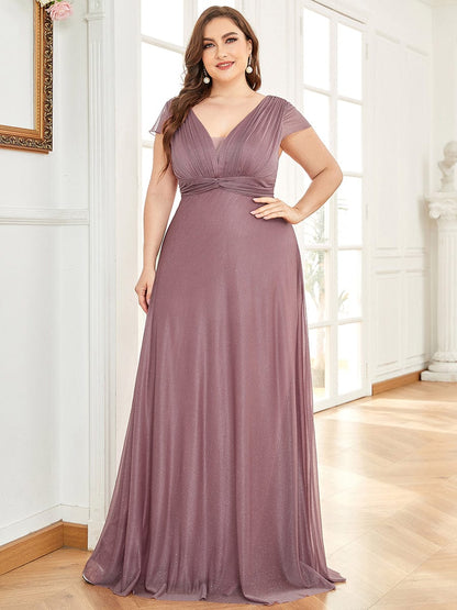 Custom Size Plus Size Cap Sleeve V-neck A-line Mother of the Bride Dress #color_Purple Orchid