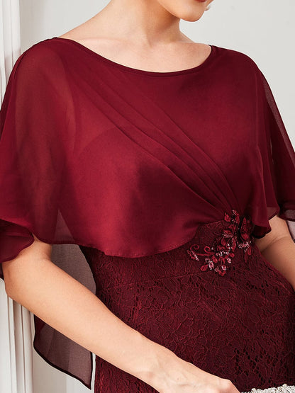 Lace Fishtail Chiffon Coverup Mother Of The Bride Dress #color_Burgundy