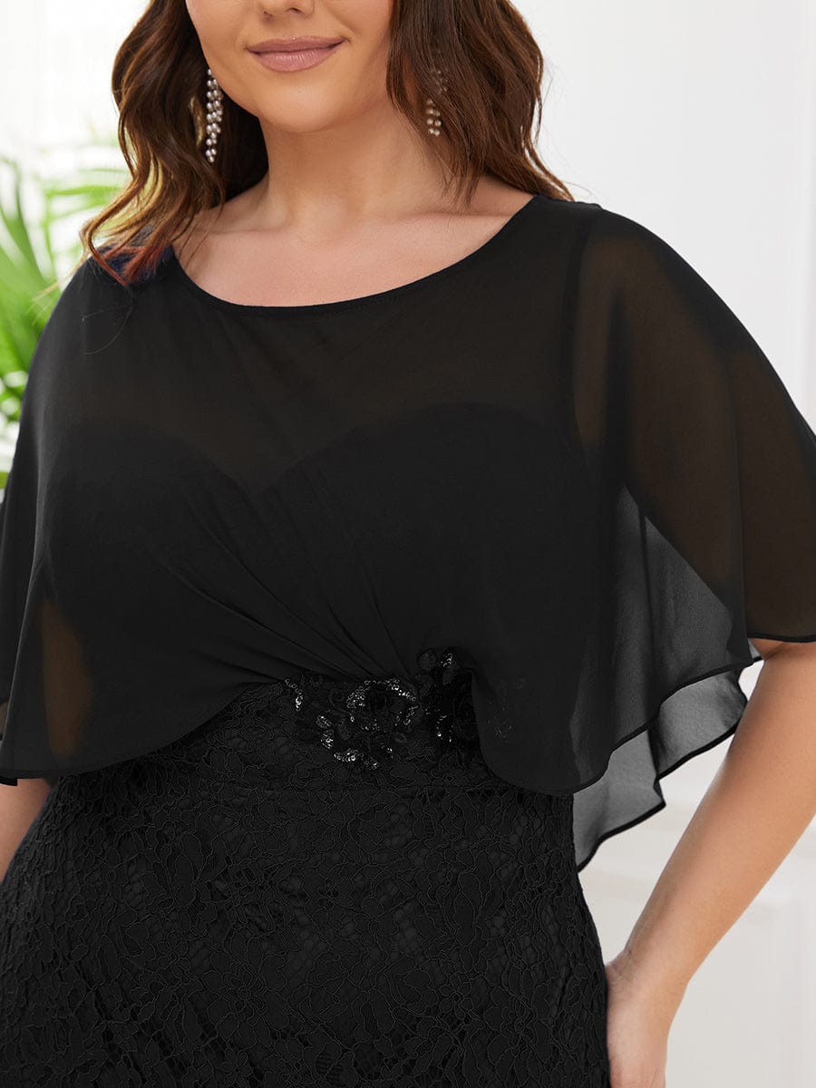 Lace Fishtail Chiffon Coverup Mother Of The Bride Dress #color_Black