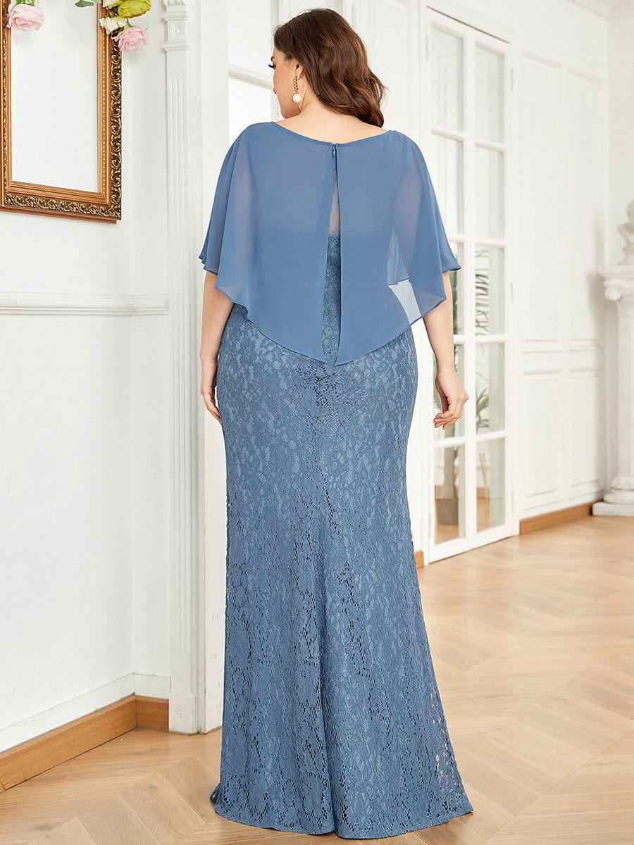 Plus Size Lace Fishtail Chiffon Coverup Mother of the Bride Dress #color_Dusty Navy