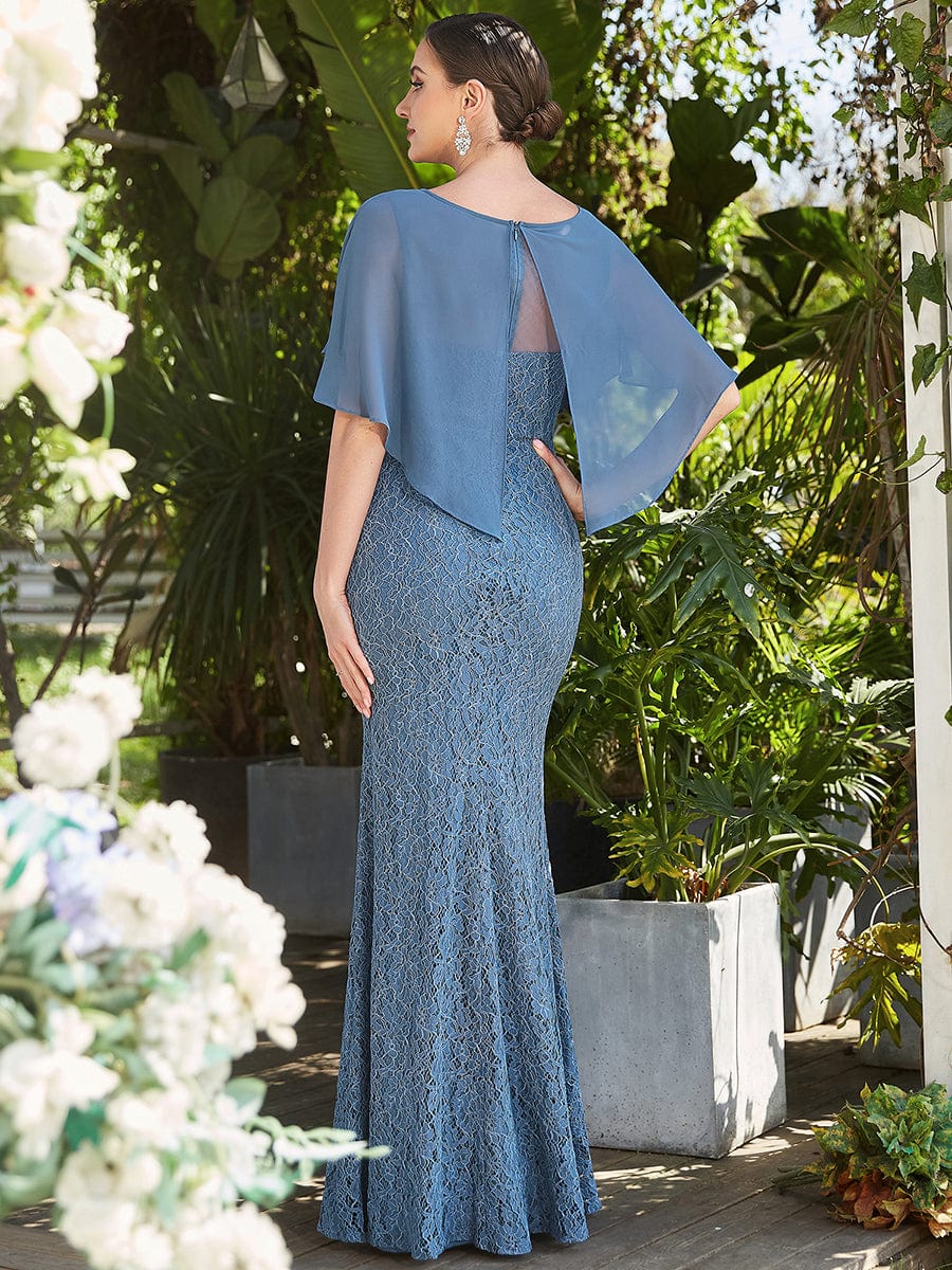 Lace Fishtail Chiffon Coverup Mother Of The Bride Dress #color_Dusty Navy