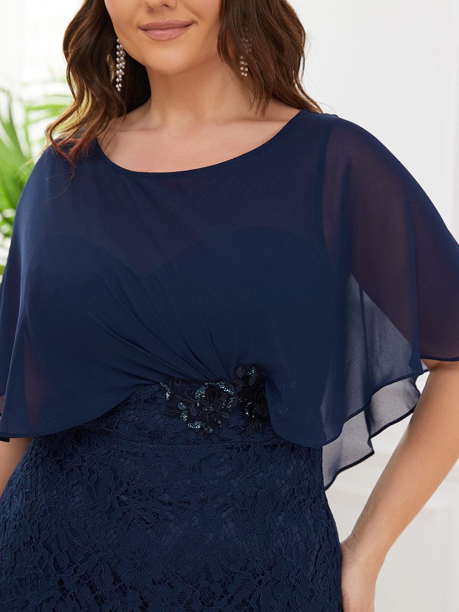 Plus Size Lace Fishtail Chiffon Coverup Mother of the Bride Dress #color_Navy Blue