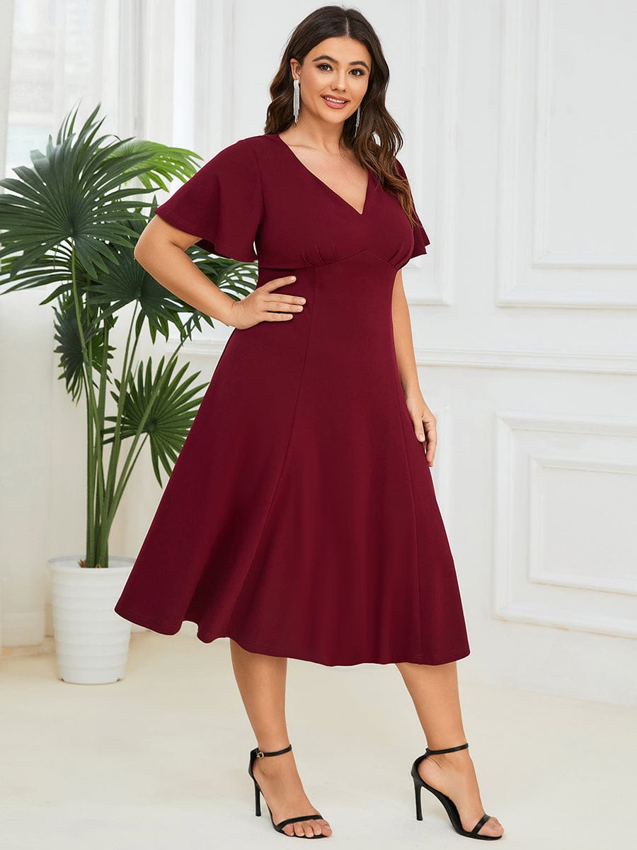 Custom Size Sweetheart Neckline Tea-Length Mother of the Bride Dress #Color_Burgundy