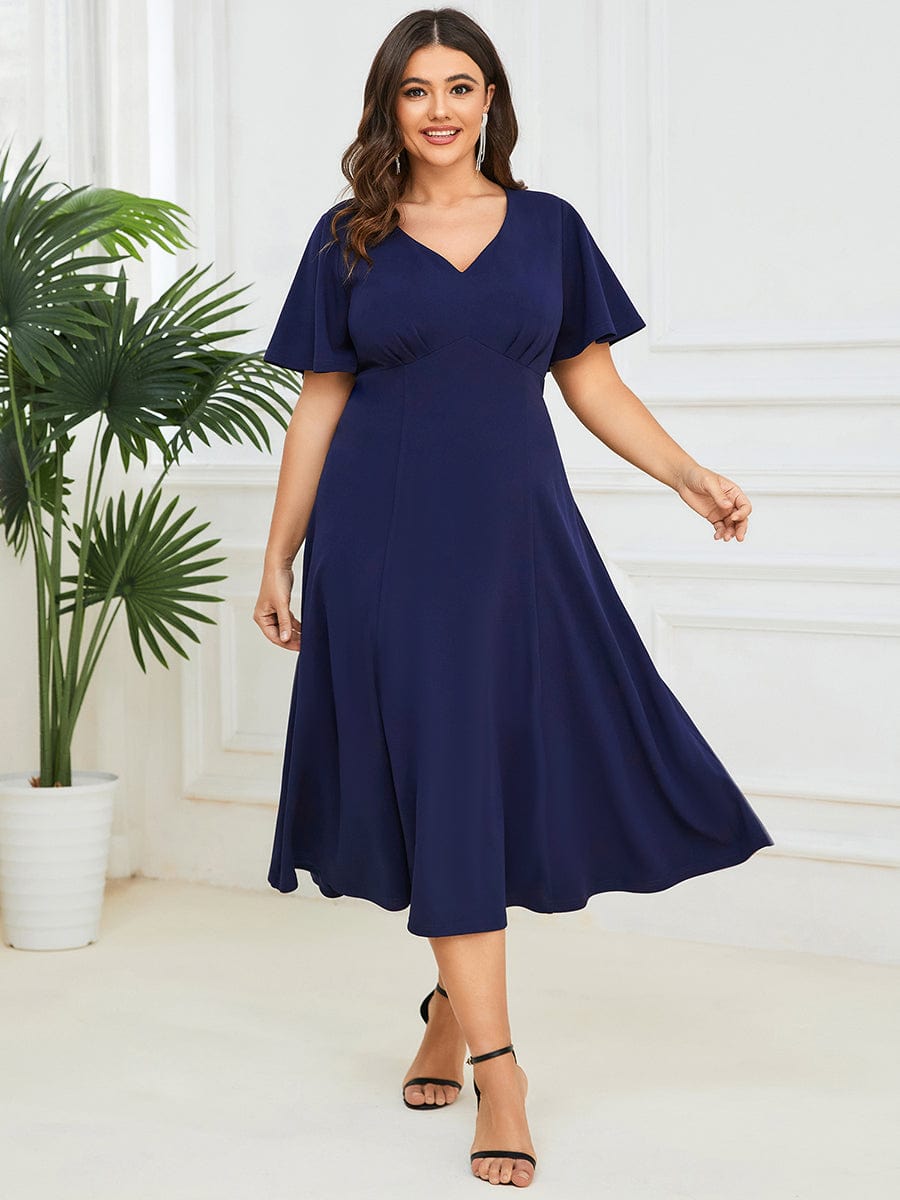 Custom Size Sweetheart Neckline Tea-Length Mother of the Bride Dress #Color_Navy Blue