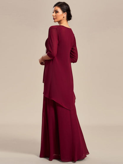 Two-Piece Square Neck Chiffon A-Line Mother of the Bride Dress? #color_Burgundy