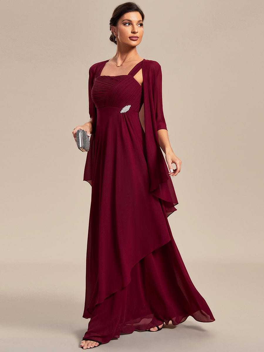 Two-Piece Square Neck Chiffon A-Line Mother of the Bride Dress? #color_Burgundy