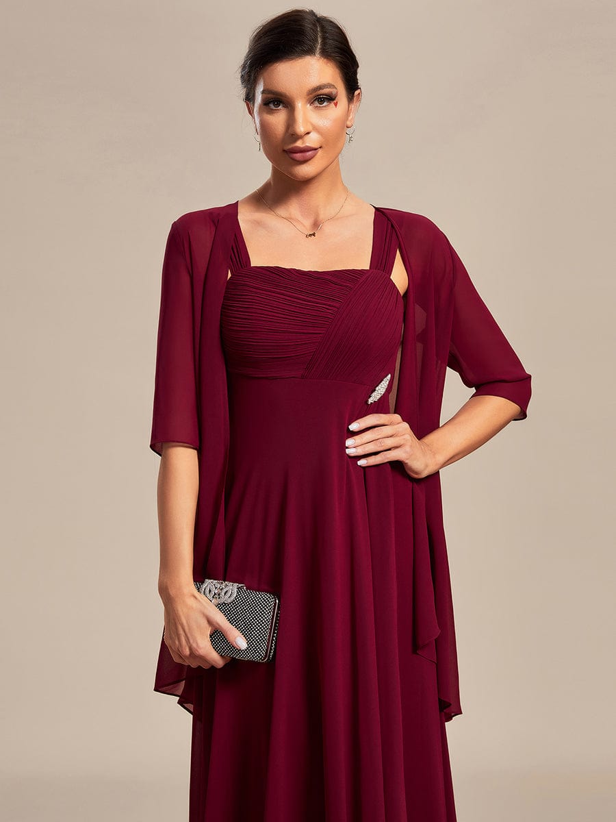 Two-Piece Square Neck Chiffon A-Line Mother of the Bride Dress? #color_Burgundy