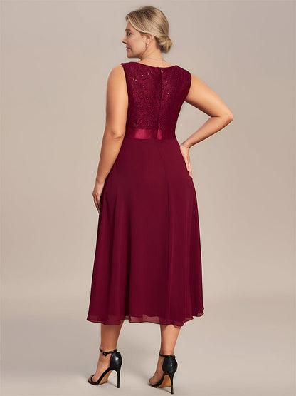 Plus Size Square Neckline A-Line Chiffon Mother of the Bride Dress with Lace Cardigan #color_Burgundy