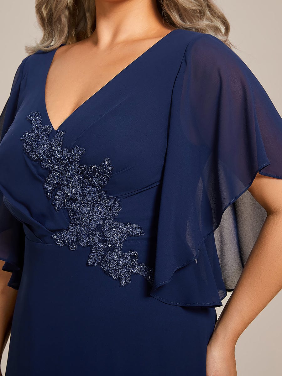 Half Sleeves Top Applique Decoration Chiffon Mother of the Bride Dress #color_Navy Blue