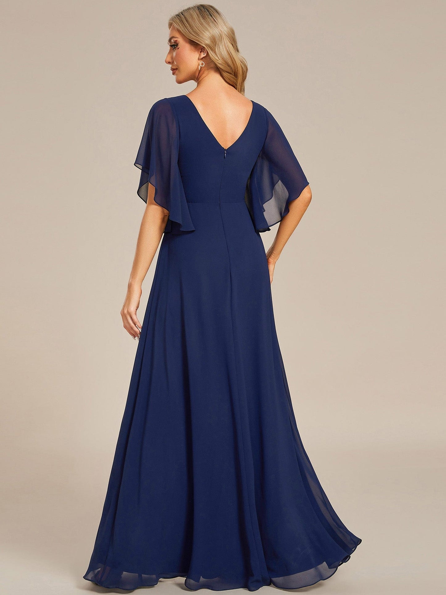 Half Sleeves Top Applique Decoration Chiffon Mother of the Bride Dress #color_Navy Blue