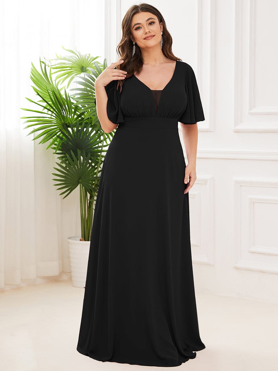 Plus Size Chiffon Empire Waist Mother Of The Bride Dress #color_Black