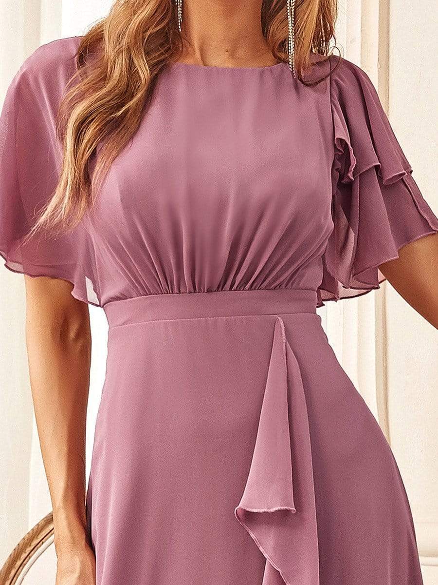 Ruffled Sleeve A-line Front Slit Mother Dress #color_Purple Orchid