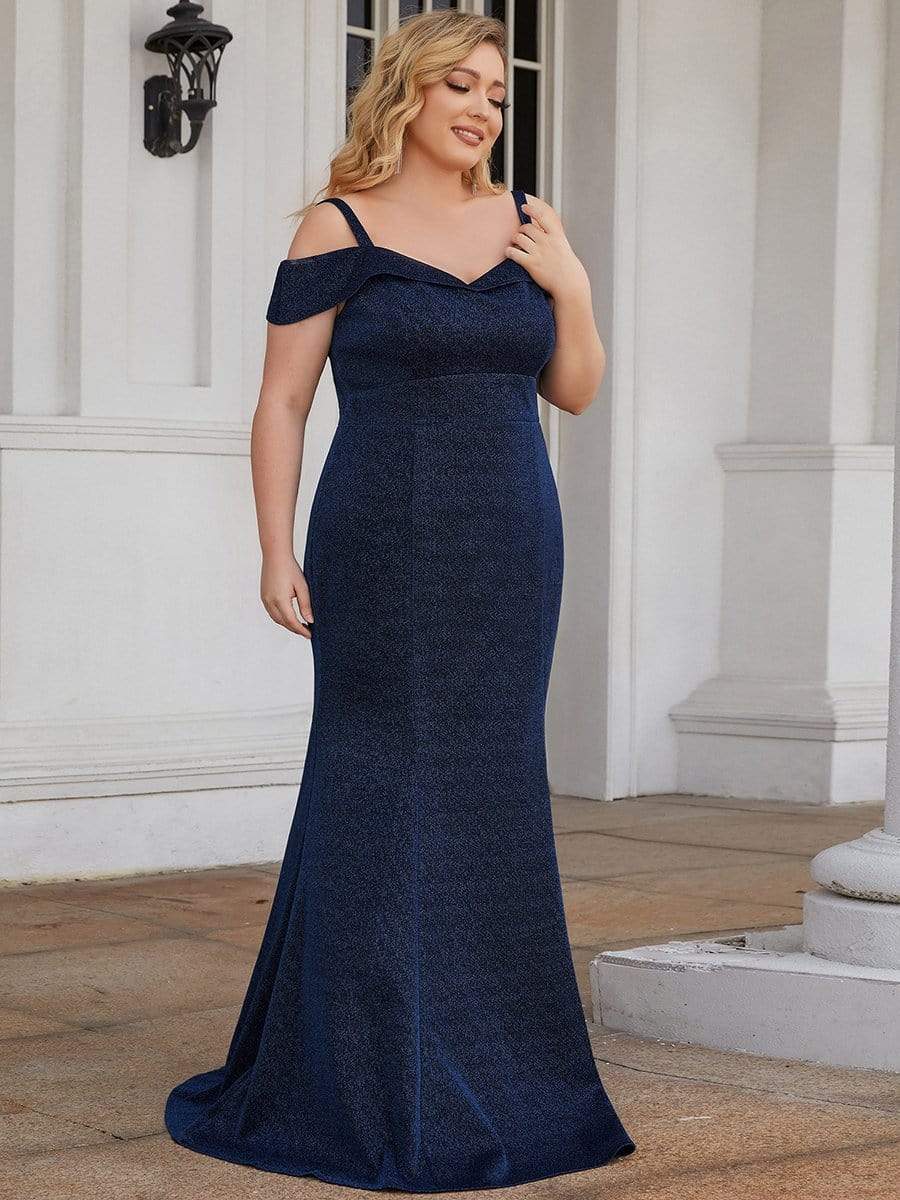 Plus Size High Stretch Long Mother of The Bride Dresses #color_Navy Blue 