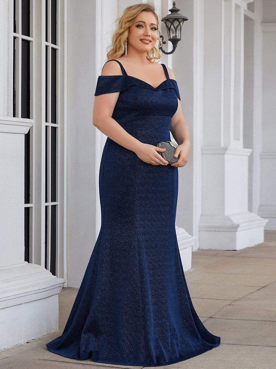 Plus Size High Stretch Long Mother of The Bride Dresses #color_Navy Blue 