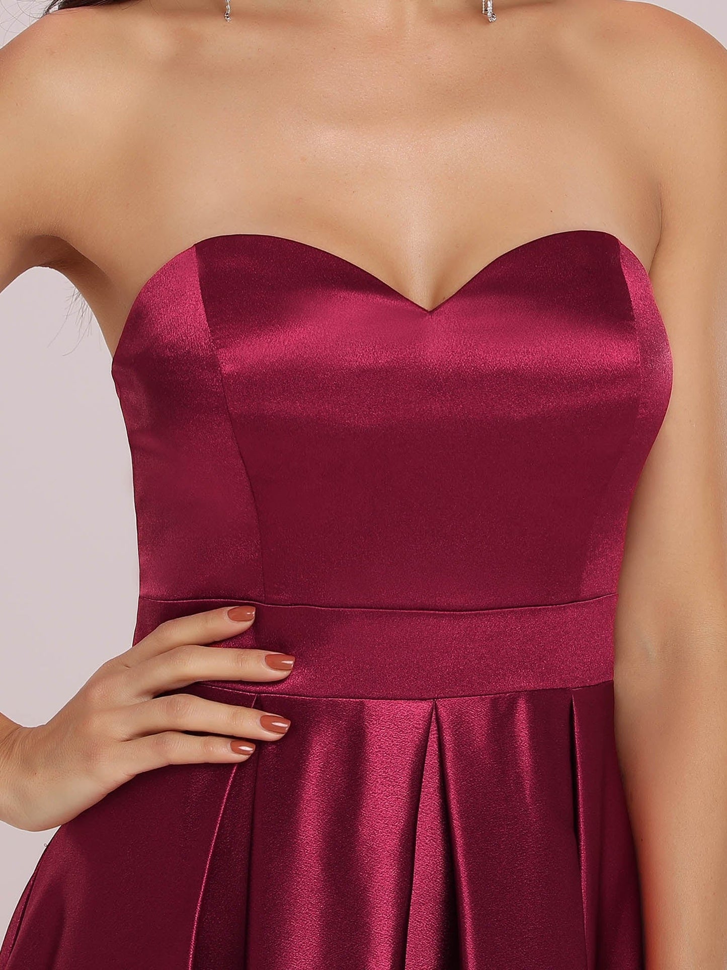 Custom Size Sweetheart Strapless Prom Dress with Asymmetrical Hem #color_Burgundy