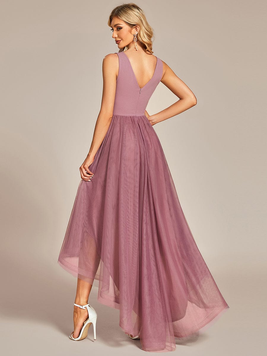 Sleeveless Tulle High Low Prom Dress with Waist Chain #color_Purple Orchid