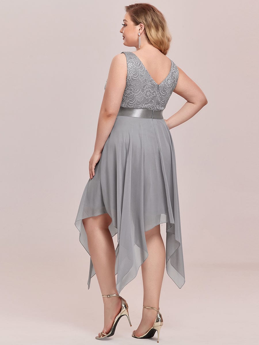 Stunning V Neck Lace & Chiffon Prom Dress for Women #color_Grey