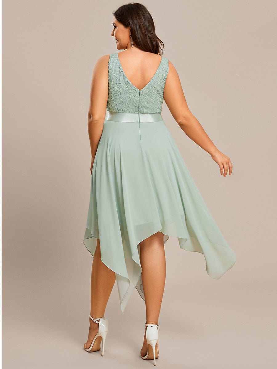 Stunning V Neck Lace & Chiffon Prom Dress for Women #color_Mint Green