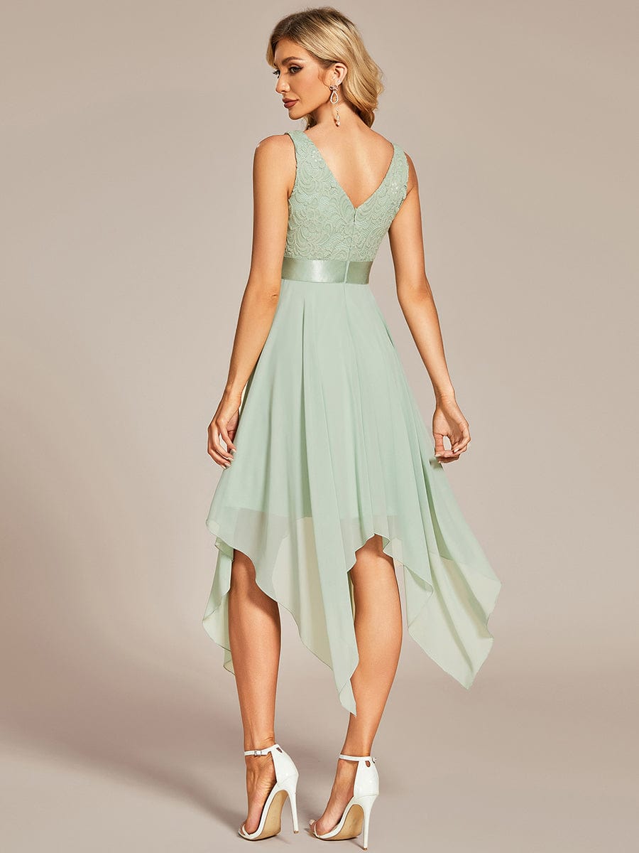 Stunning V Neck Lace & Chiffon Prom Dress for Women #color_Mint Green