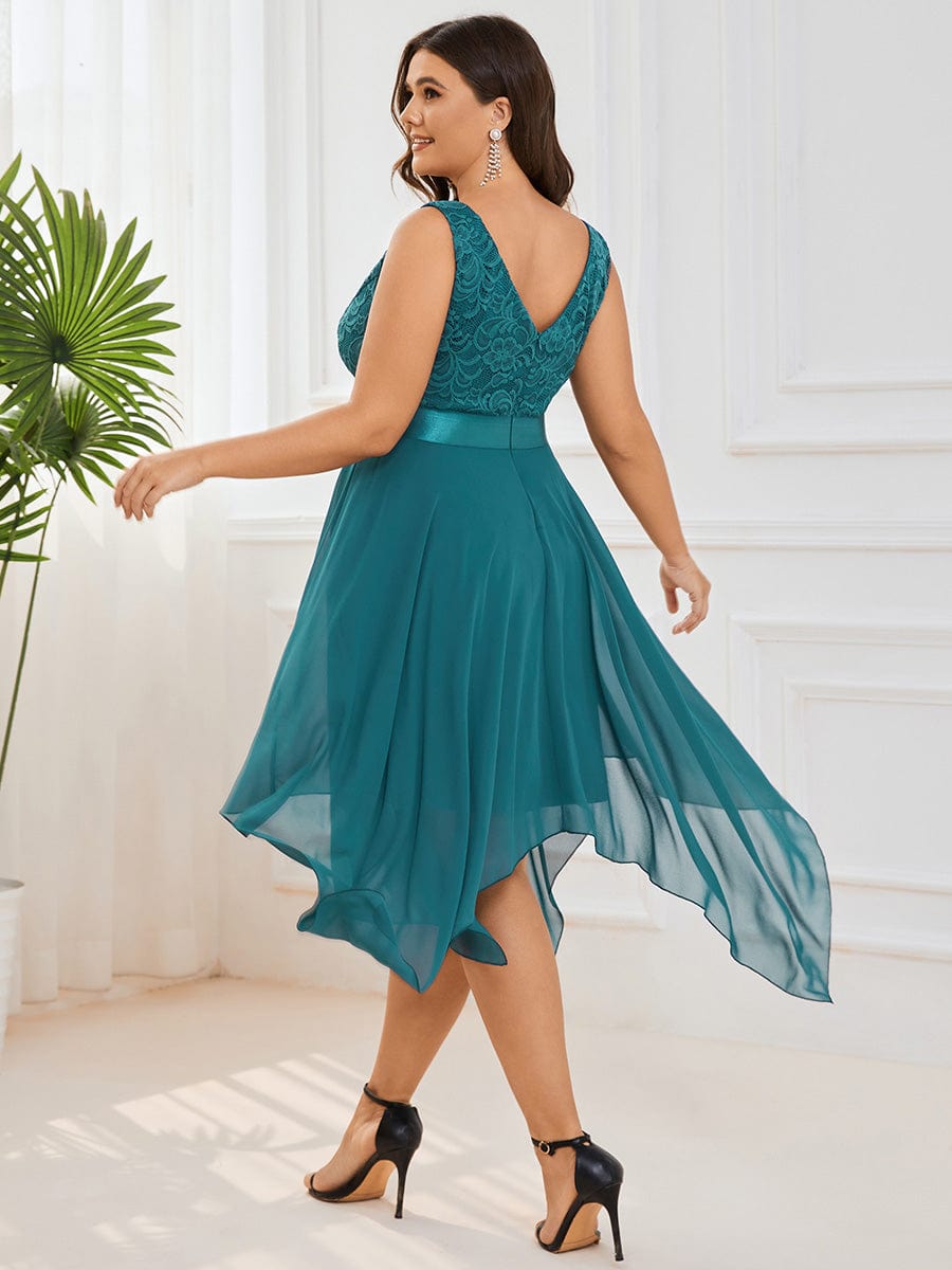 Stunning V Neck Lace & Chiffon Prom Dress for Women #color_Teal