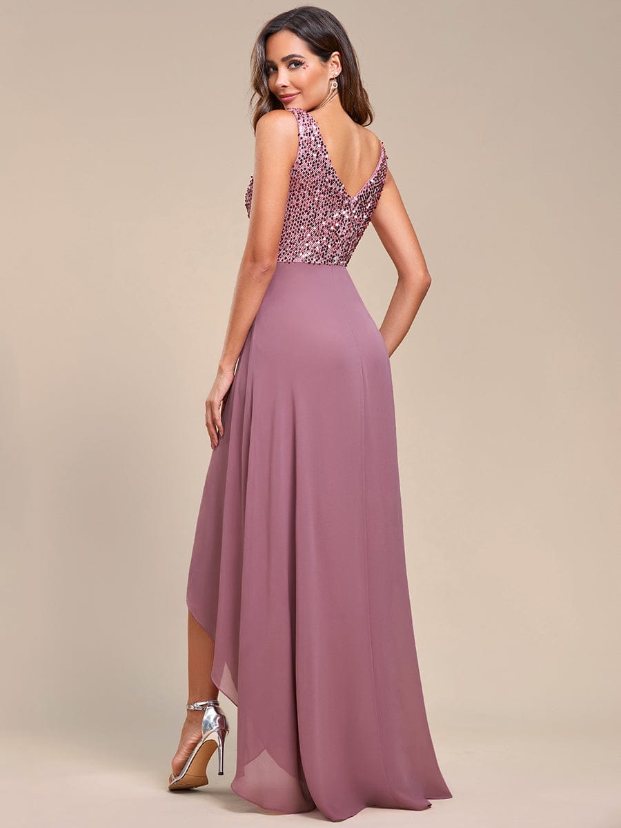 Elegant Paillette & Chiffon V-Neck A-Line Sleeveless Plus Size Evening Dresses #color_Purple Orchid