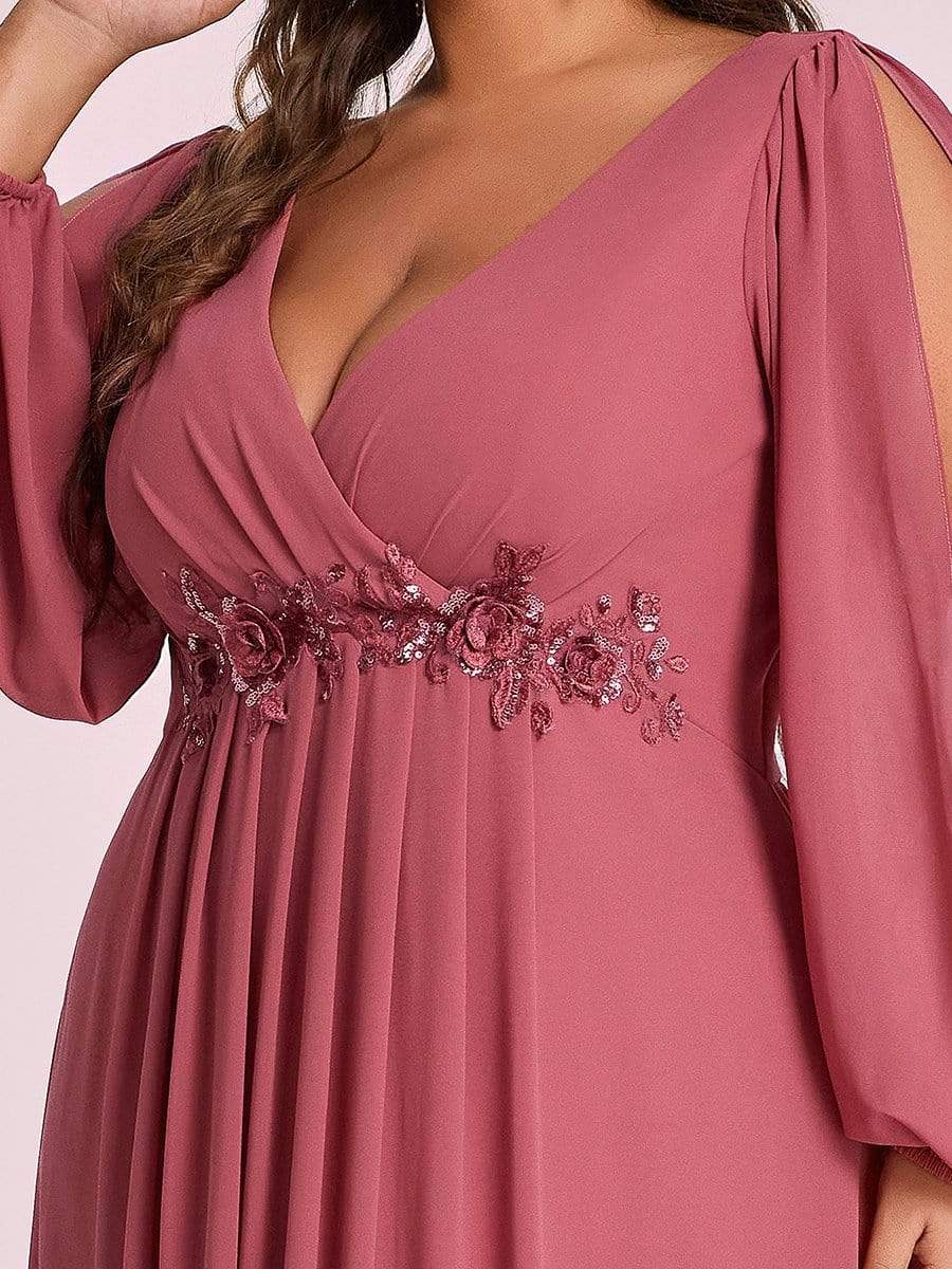 Stylish Plus Size Chiffon Formal Evening Dresses with Long Lantern Sleeves #color_Cameo Brown