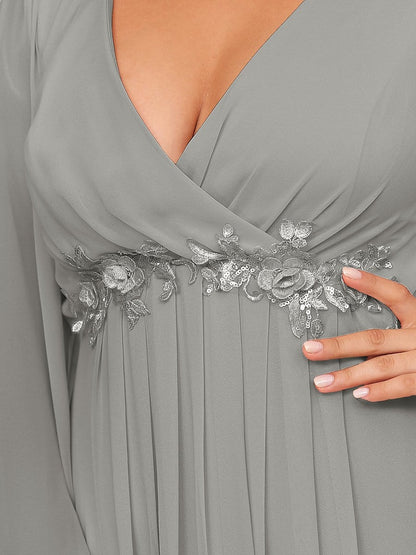 Stylish Plus Size Chiffon Formal Evening Dresses with Long Lantern Sleeves #color_Grey