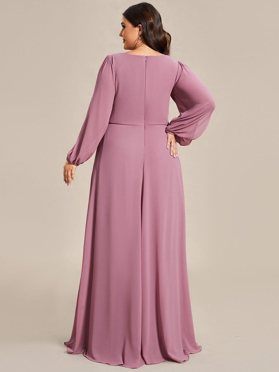 Stylish Plus Size Chiffon Formal Evening Dresses with Long Lantern Sleeves #color_Purple Orchid