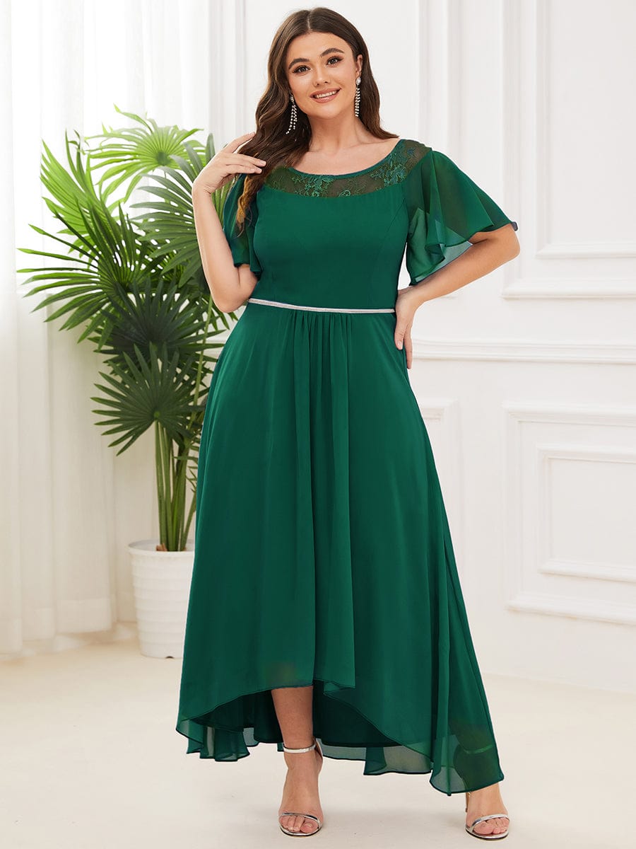 Women's Casual Boat Neck A-Line Midi Dress with Asymmetrical Hems #color_Dark Green