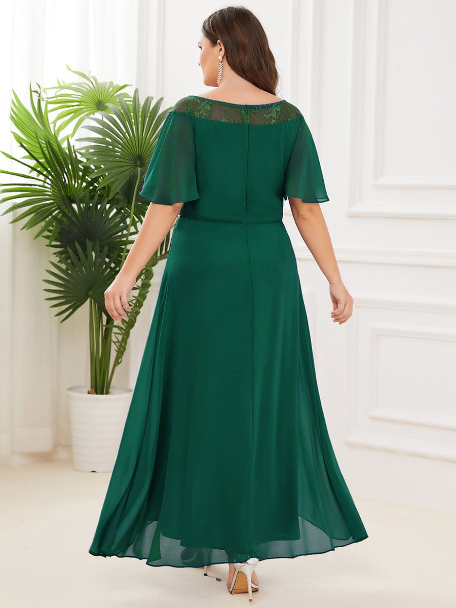 Chiffon Ruffle Sleeves Asymmetrical Hem Mother of the Bride Dress #color_Dark Green