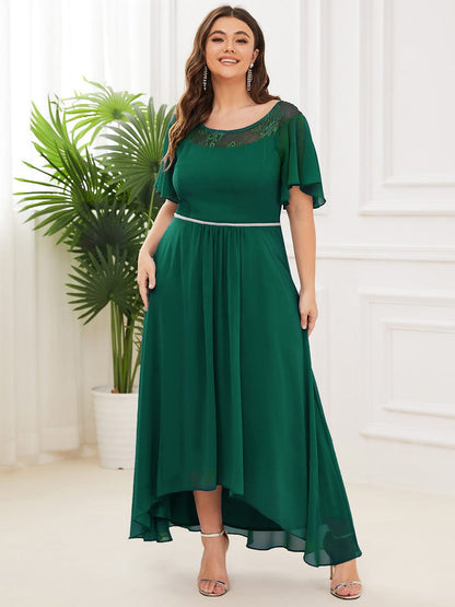 Women'S Casual Boat Neck A-Line Midi Dress With Irregular Hem #color_Dark Green