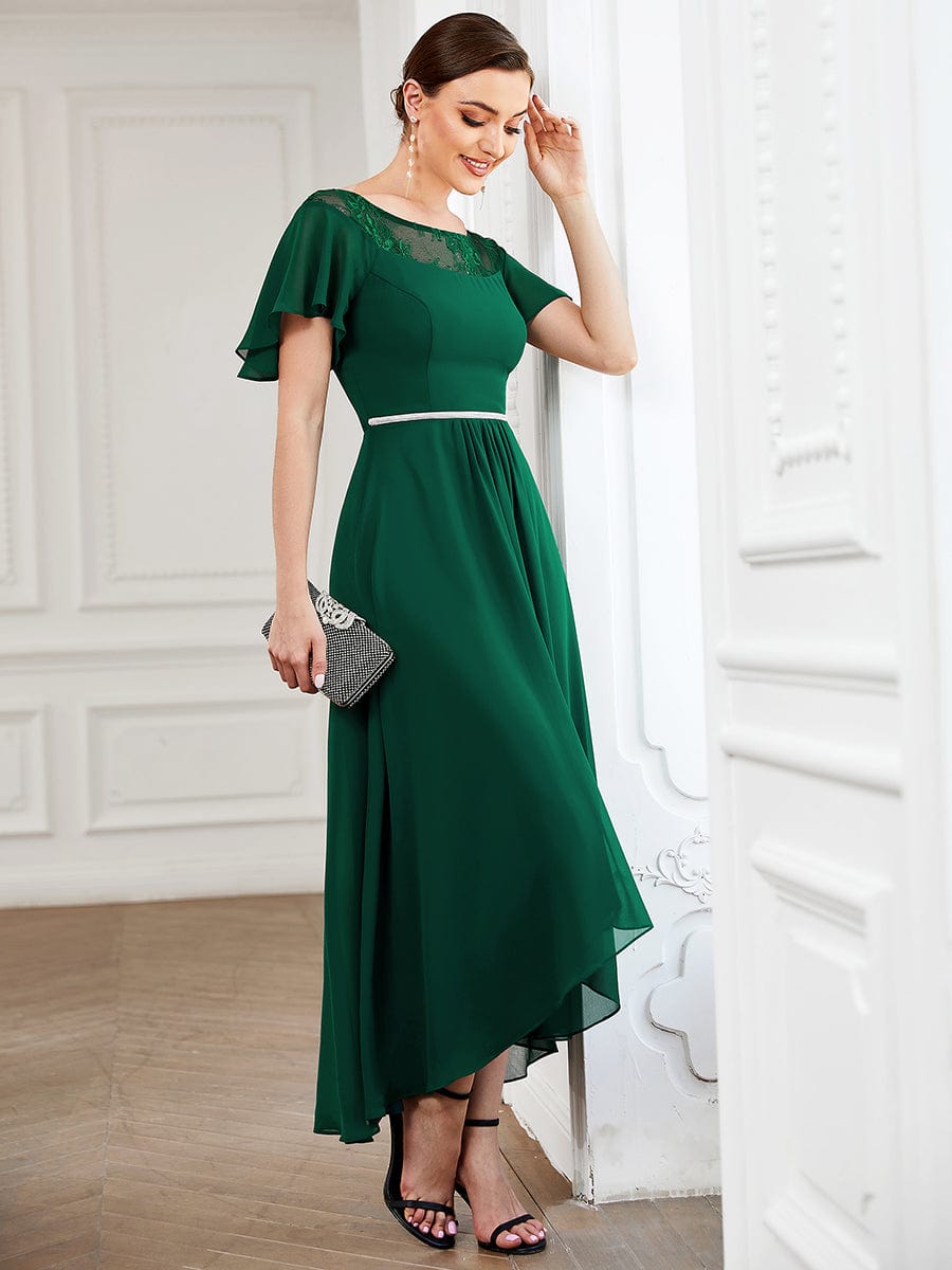 Women's Casual Boat Neck A-Line Midi Dress with Asymmetrical Hems #color_Dark Green