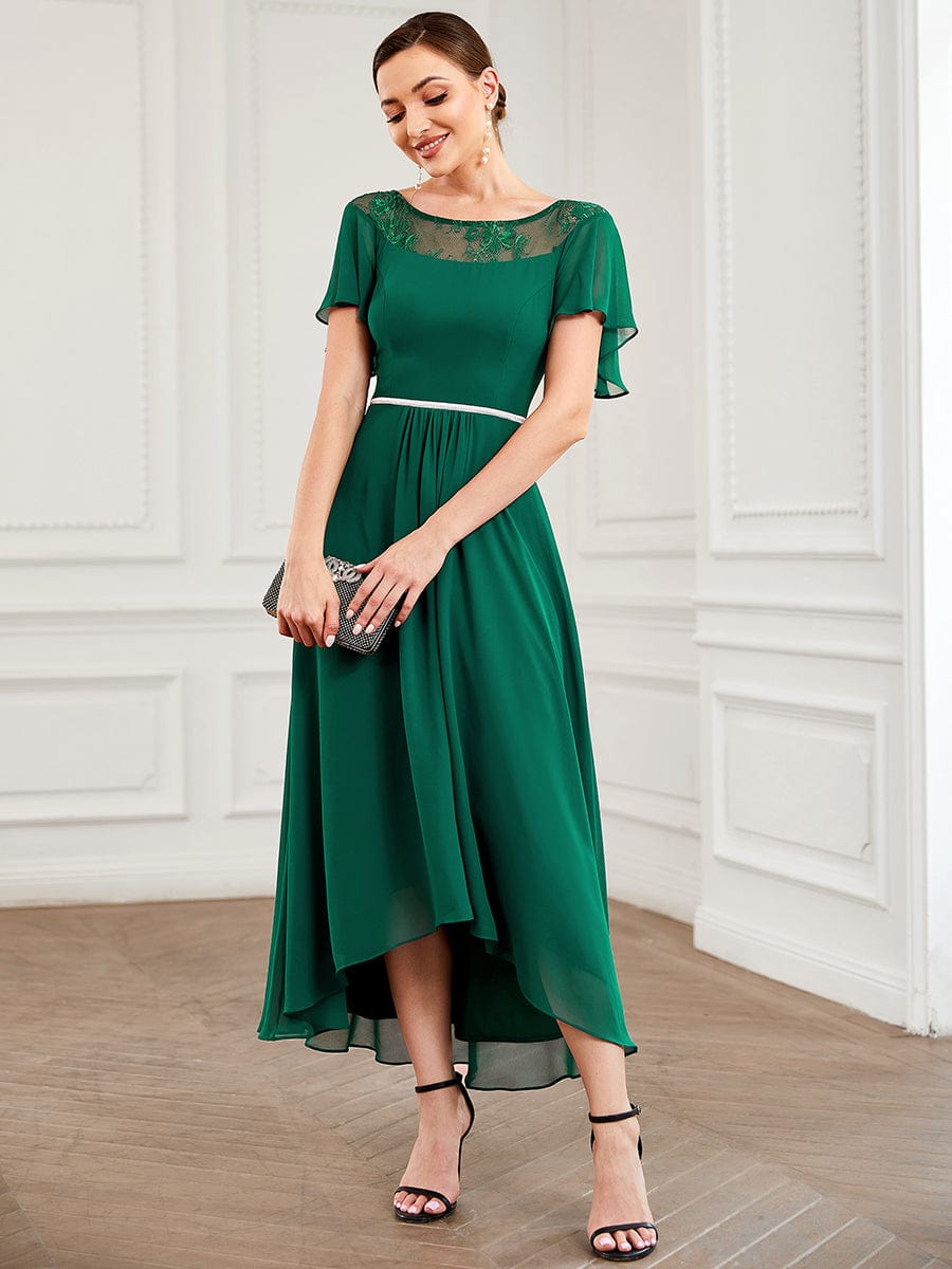 Women's Casual Boat Neck A-Line Midi Dress with Asymmetrical Hems #color_Dark Green