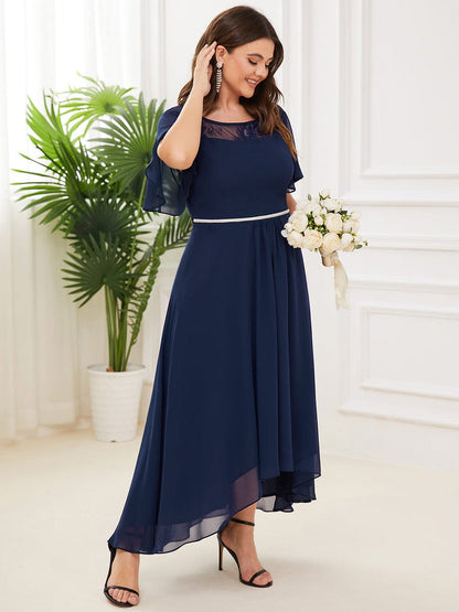 Women'S Casual Boat Neck A-Line Midi Dress With Irregular Hem #color_Navy Blue