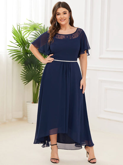 Women's Casual Boat Neck A-Line Midi Dress with Asymmetrical Hems #color_Navy Blue 