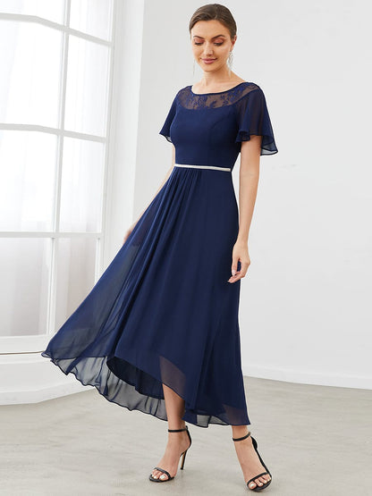 Women's Casual Boat Neck A-Line Midi Dress with Asymmetrical Hems #color_Navy Blue 