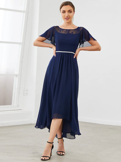 Women's Casual Boat Neck A-Line Midi Dress with Asymmetrical Hems #color_Navy Blue 