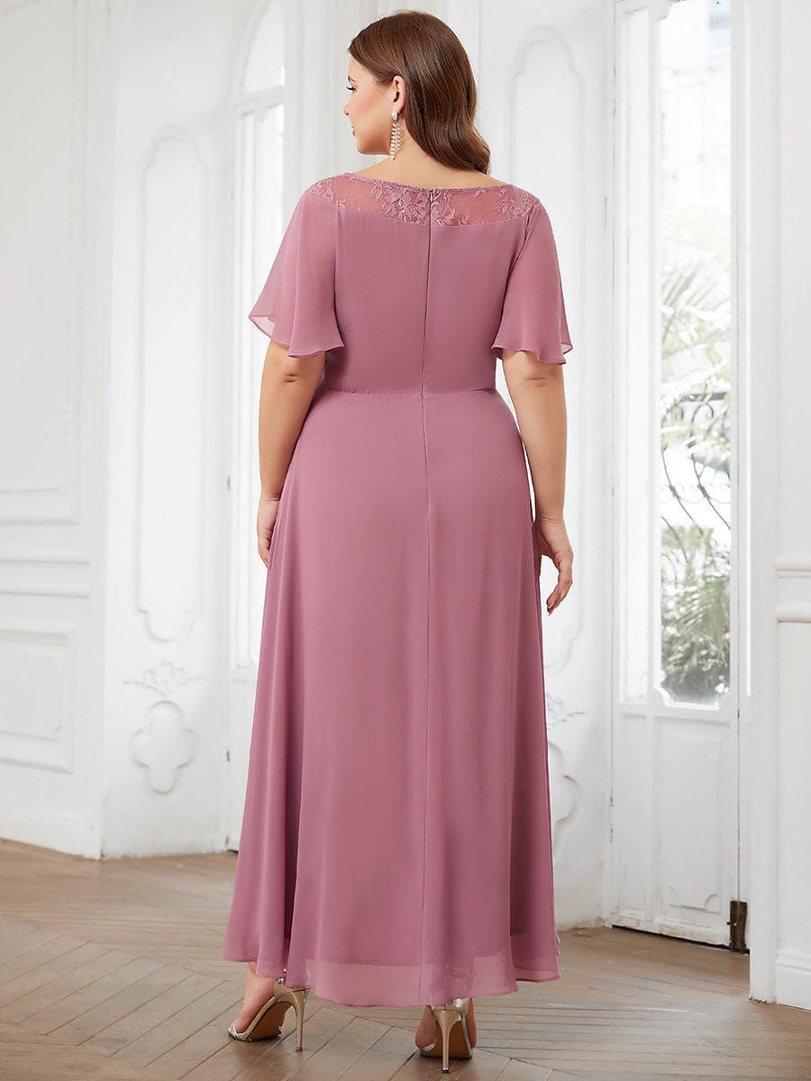 Chiffon Ruffle Sleeves Asymmetrical Hem Mother of the Bride Dress #color_Purple Orchid