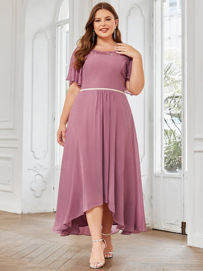 Women's Casual Boat Neck A-Line Midi Dress with Asymmetrical Hems #color_Purple Orchid