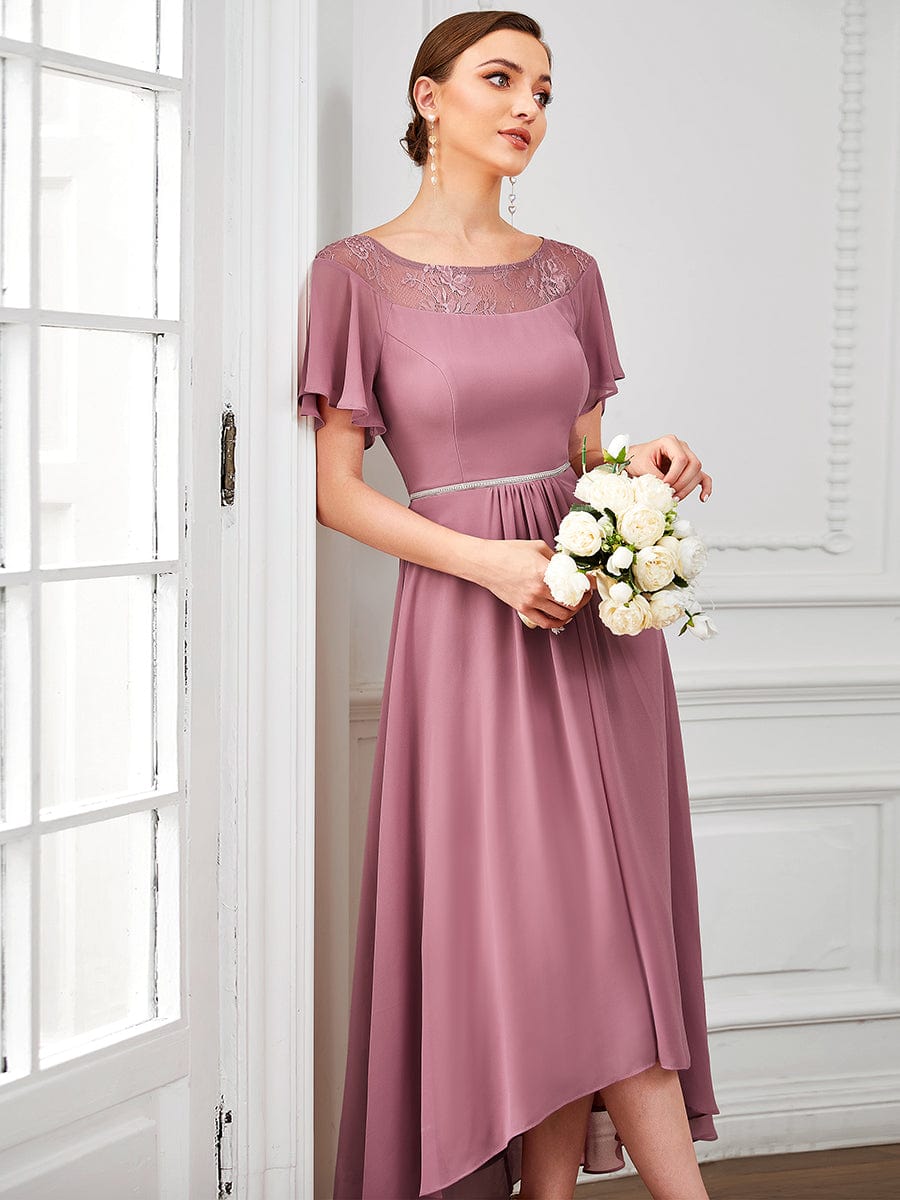 Chiffon Ruffle Sleeves Asymmetrical Hem Mother of the Bride Dress #color_Purple Orchid