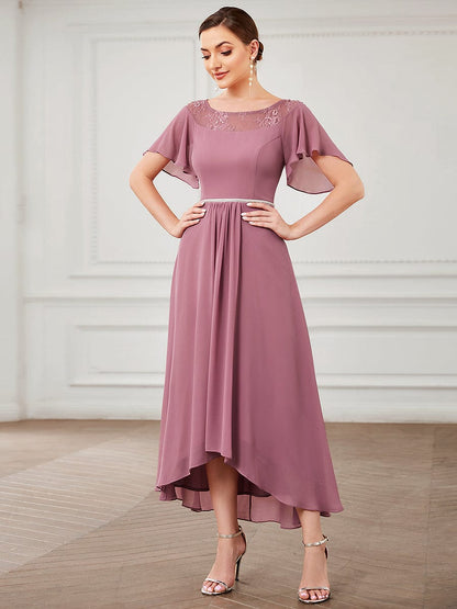 Women's Casual Boat Neck A-Line Midi Dress with Asymmetrical Hems #color_Purple Orchid