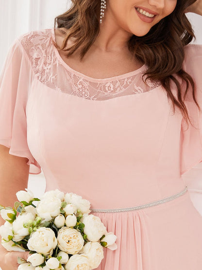 Chiffon Ruffle Sleeves Asymmetrical Hem Mother of the Bride Dress #color_Pink